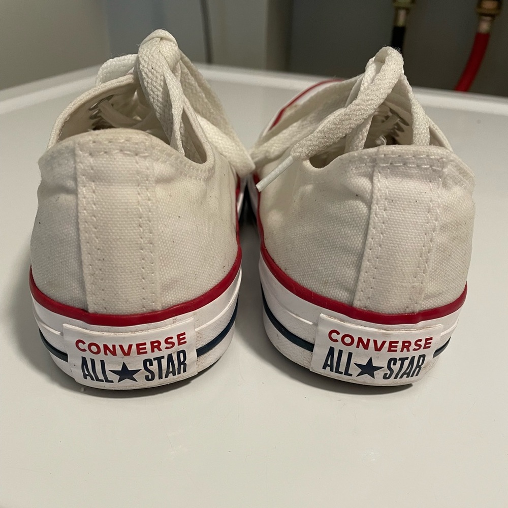 White Low-Top Canvas Sneakers with Red Trim - Women's Casual Shoes - Picture 2 of 3